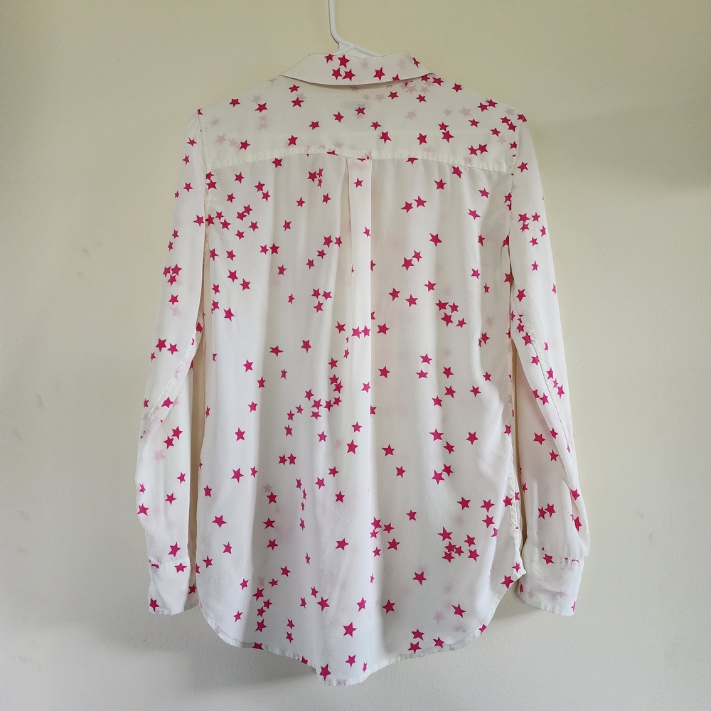 EQUIPMENT Slim Signature Silk Star Print Shirt White/Pink Size Small - Picture 10 of 13